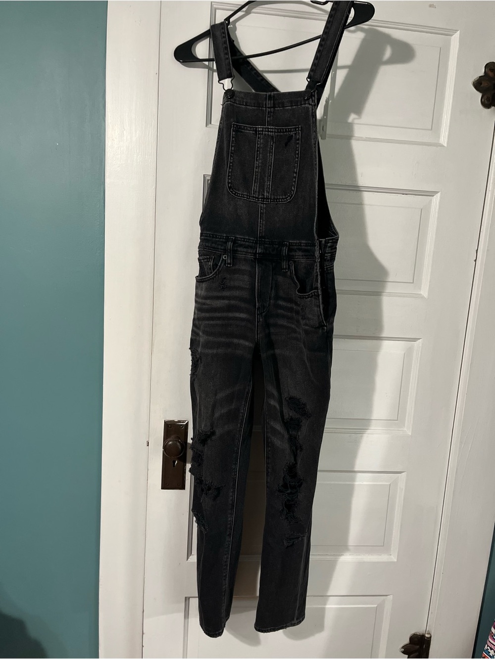 American Eagle Outfitters Black Distressed Denim Overalls
